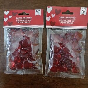 Valentine's Acrylic 50 Heart Shape Gems Vase Filler Table Scatter ~ Red Set of 2